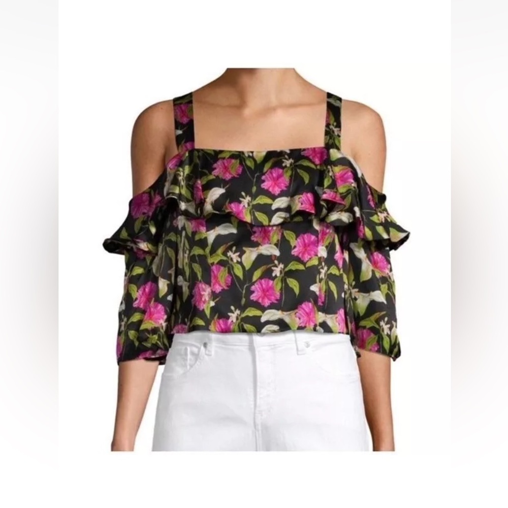 Milly Floral Ruffle Top - Black & Pink